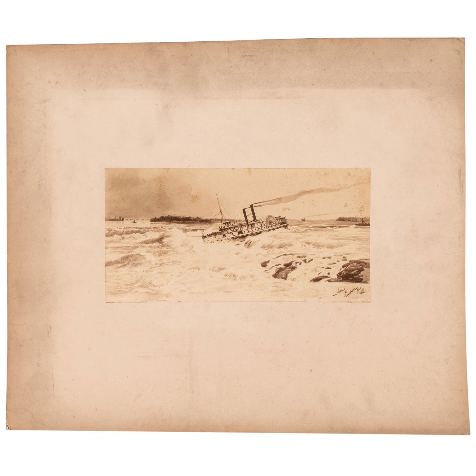 1878-Dated Dramatic Action Albumen Photograph of the Paddle Steamer Corsican in Distress! (1 of 4)