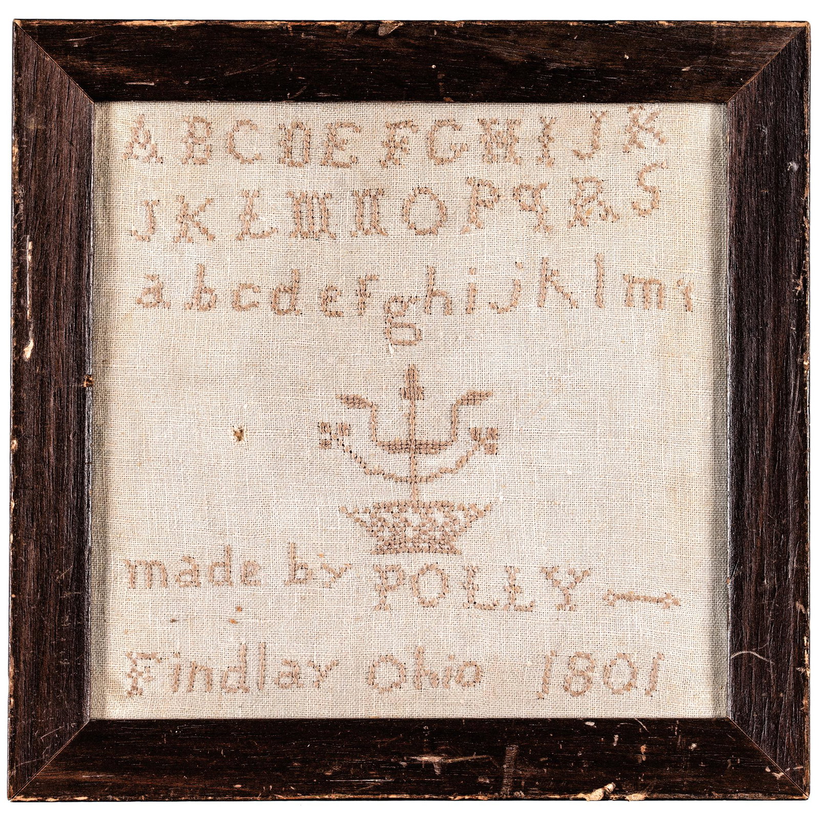 1801-Dated, Hand-Wrought American Sampler Stating, made by POLLY - Findlay Ohio 1801 and Framed (1 of 1)