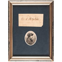 ESEK HOPKINS, Clipped Signature with Engraved Portrait of Esek Hopkins Framed