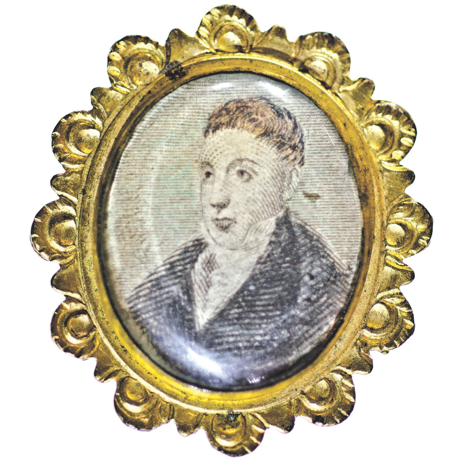 c. 1824 Marquis de Lafayette Return Tour to the United States Hand-Tinted Gold Gilt Portrait Brooch (1 of 2)