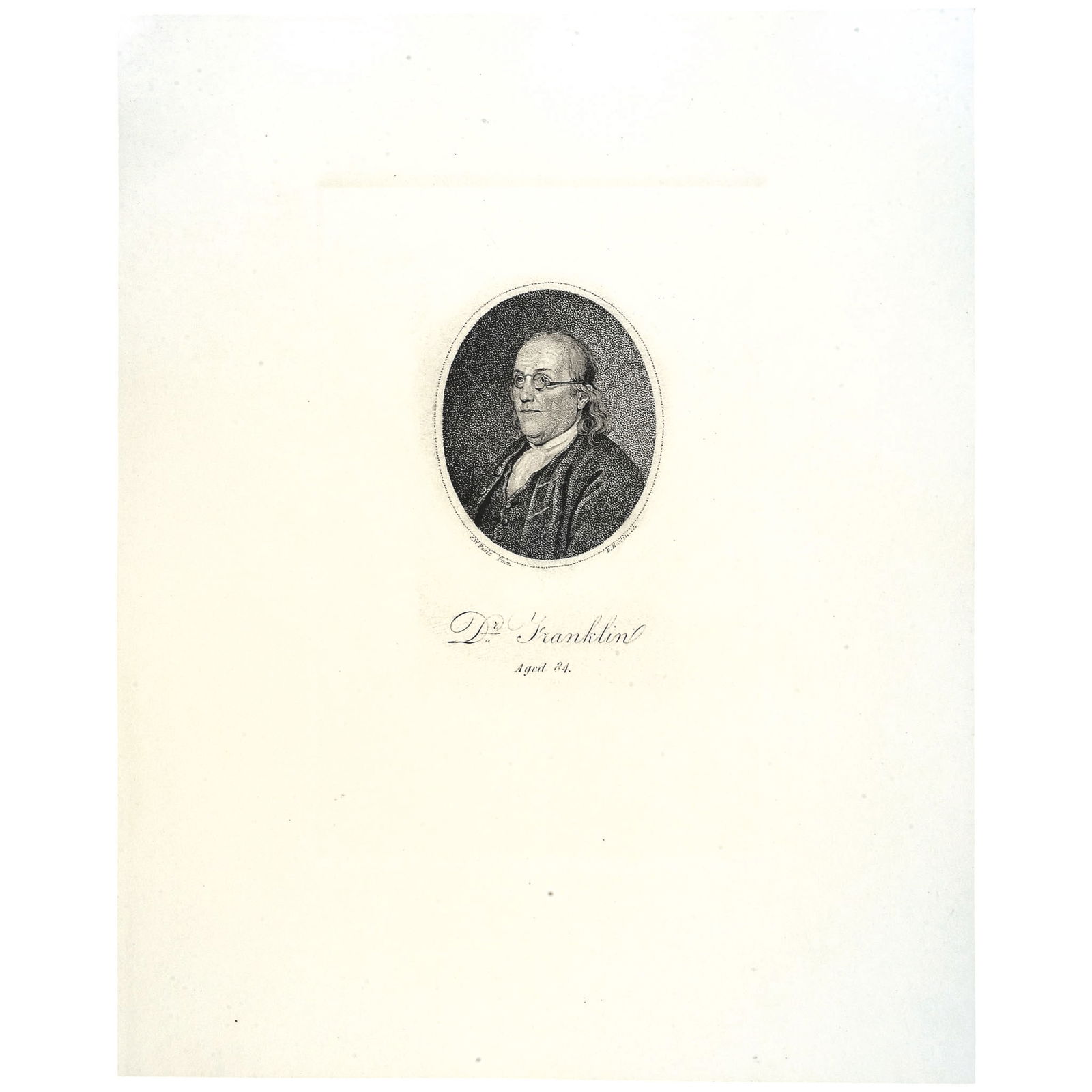 (c. 1800) Print of Benjamin Franklin at Age 84, Engraved by D. Edwin off the Original Copper Plate (1 of 2)