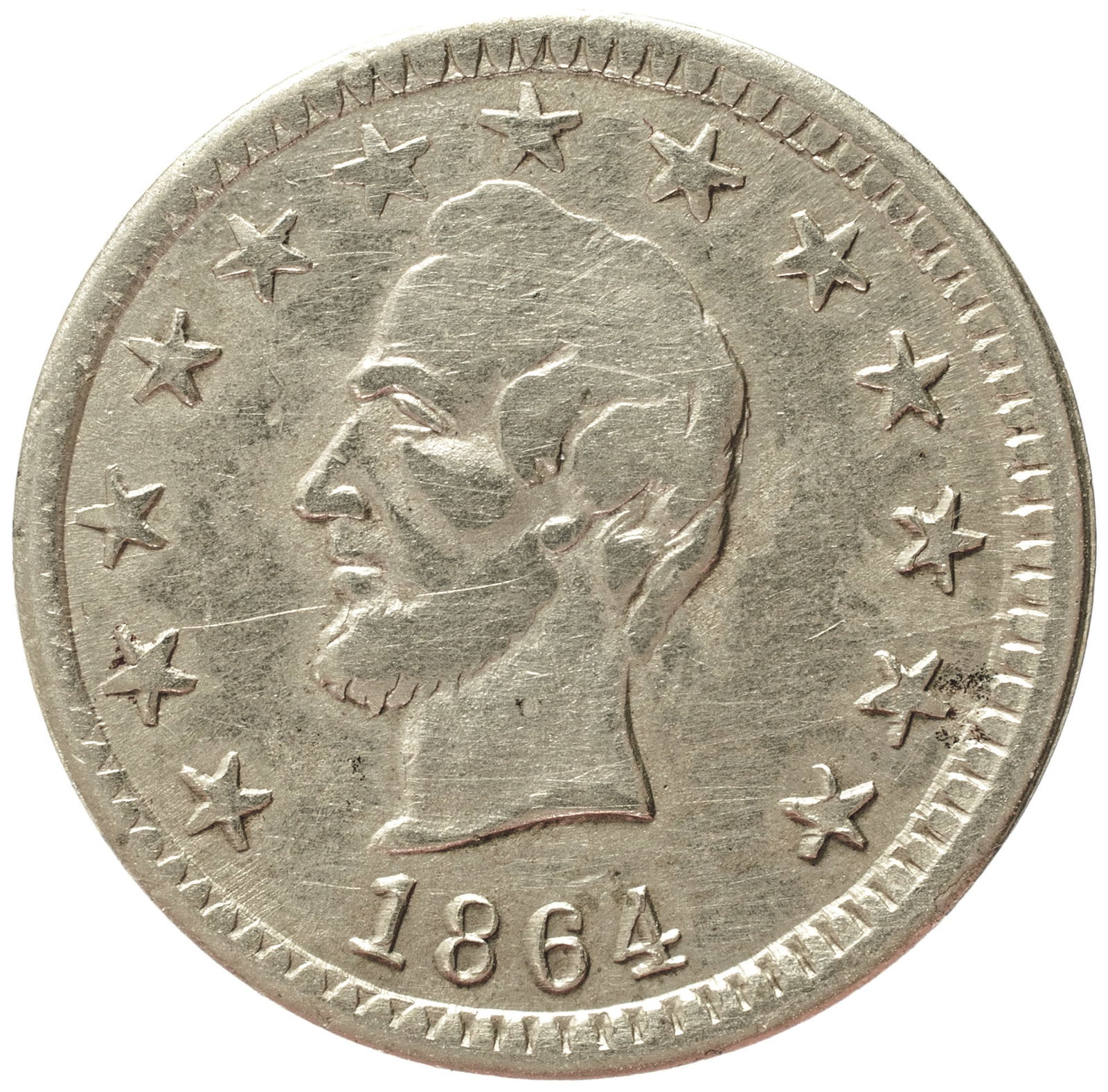 1864 Abraham Lincoln + George Washington Portraits Patriotic Civil War Token Struck in German Silver (1 of 2)