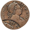 1774 DOUBLE STRUCK Counterfeit British Halfpenny, Choice Extremely Fine