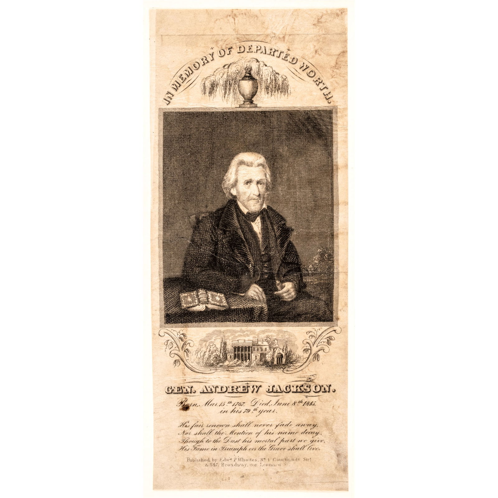 1845 General + President Andrew Jackson Silk Mourning Ribbon with a Huge Portrait at Center (1 of 1)