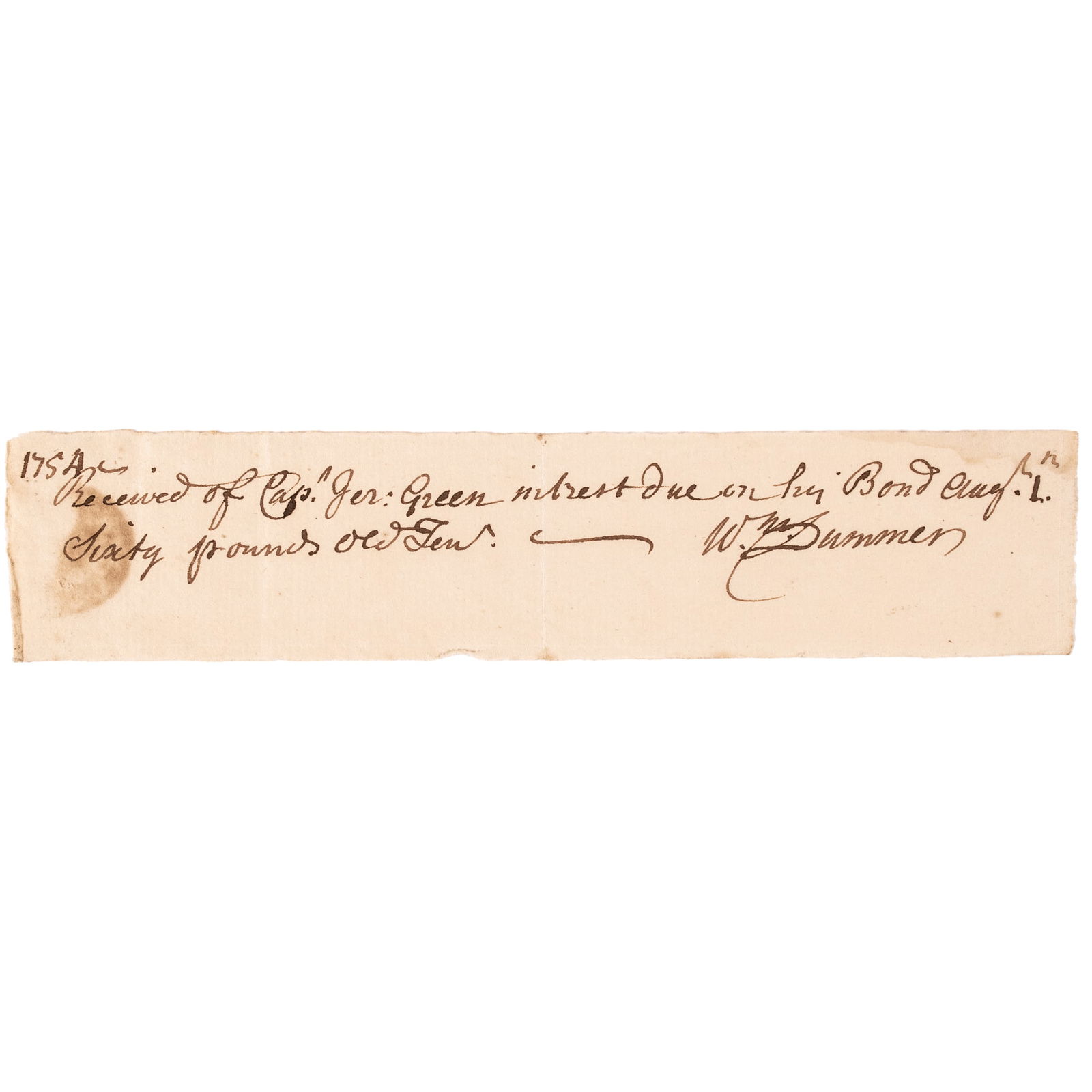 1754 Dated, WILLIAM DUMMER, Autograph Rare Document Signed, Province of Massachusetts Bay (1 of 3)