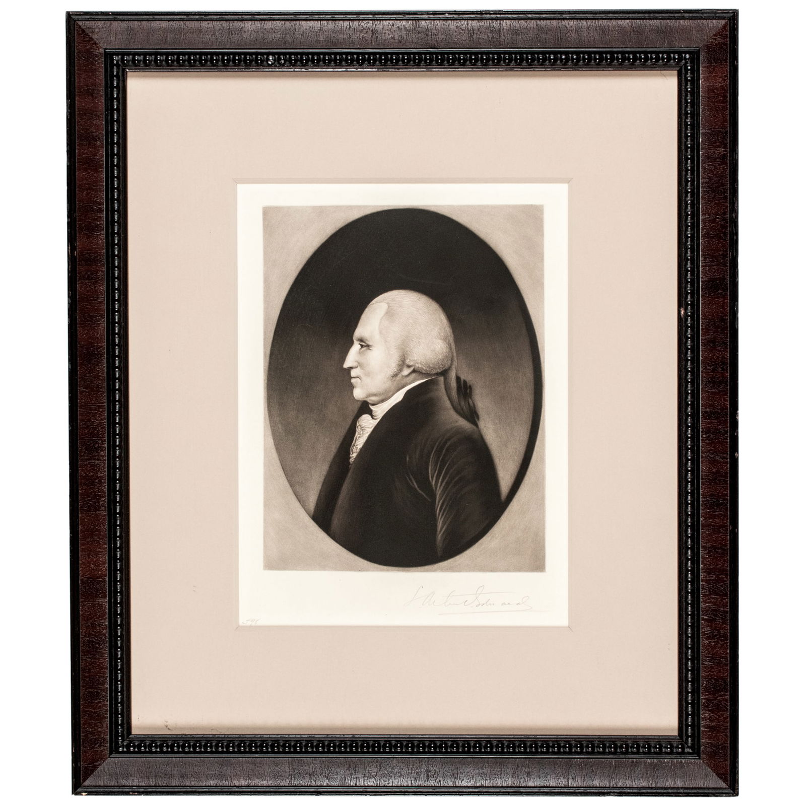 c 1899 SAMUEL ARLENT EDWARDS Signed, George Washington Mezzotint Print after James Sharples Painting: Autographs Superb George Washington Mezzotint Print Artist Signed by "S(amuel) Arlent Edwards" after James Sharples' Painting SAMUEL ARLENT EDWARDS (1861-1935). American, born in England, Artist and E