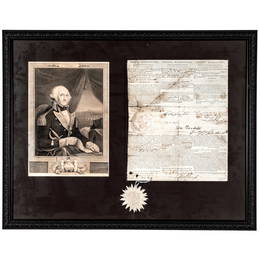 1794 GEORGE WASHINGTON Signed 3 Language Ships Paper Display Framed with WASHINGTON Sacred to Memory