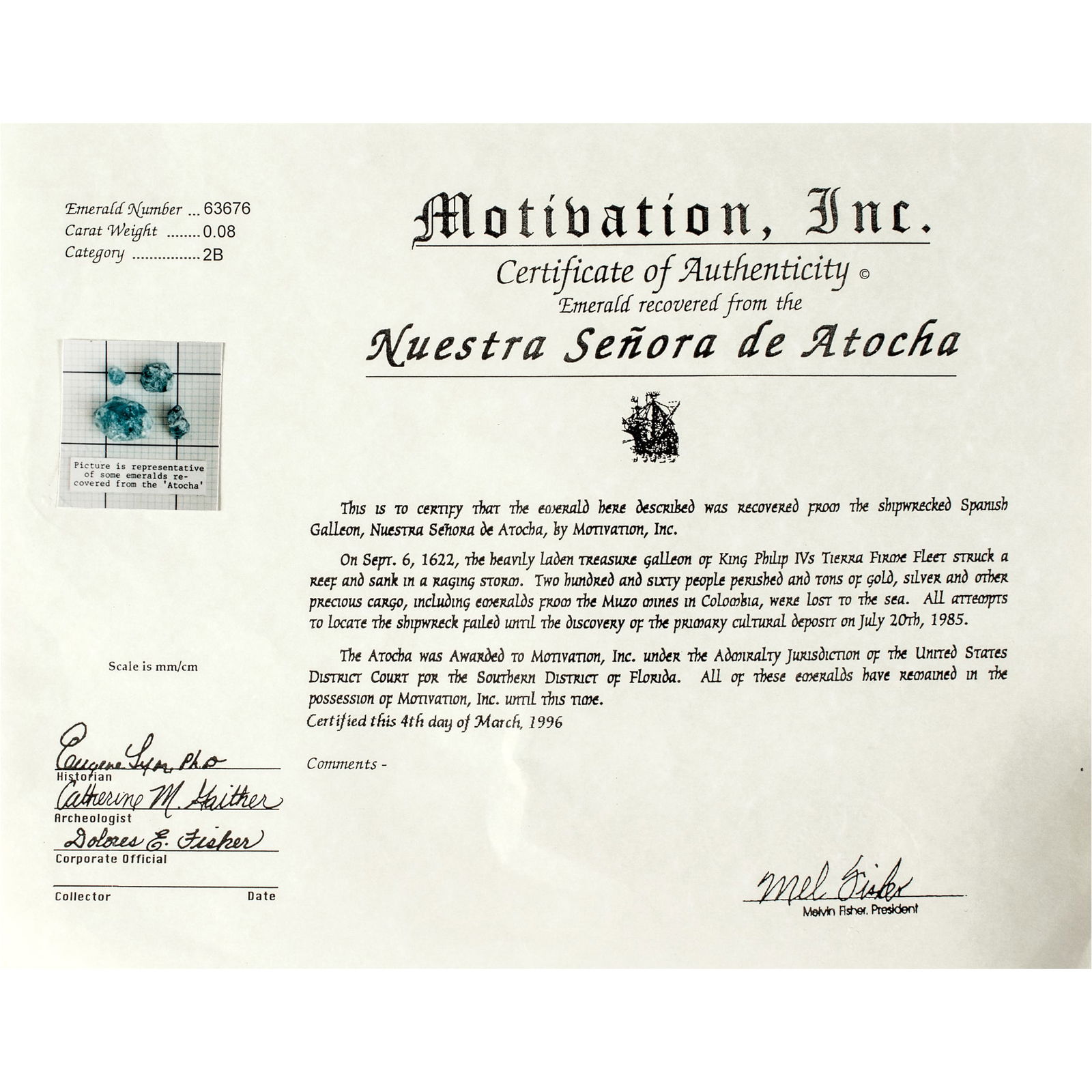 1622 Treasure Ship, Nuestra Senora de Atocha, Shipwreck Natural 9.61 c Emerald (1 of 3)