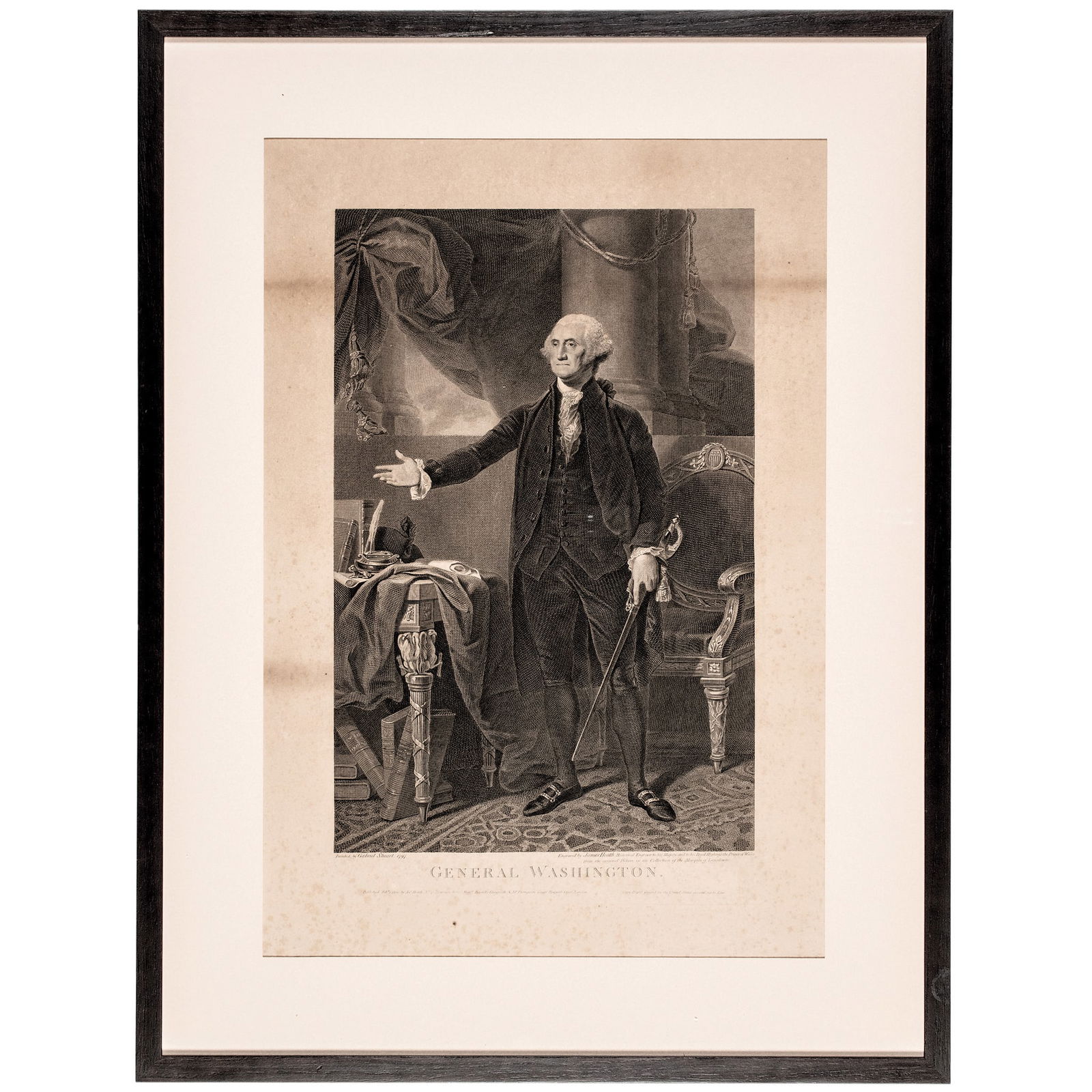 1800 Published, Lansdowne Portrait of George Washington Engraved by James Heath After Gilbert Stuart: Washington Related Choice "Lansdowne" Engraving of President George Washington After the Original Painting by Gilbert Stuart Published February 1, 1800 Federal Period, "Lansdowne Portrait of George Wa