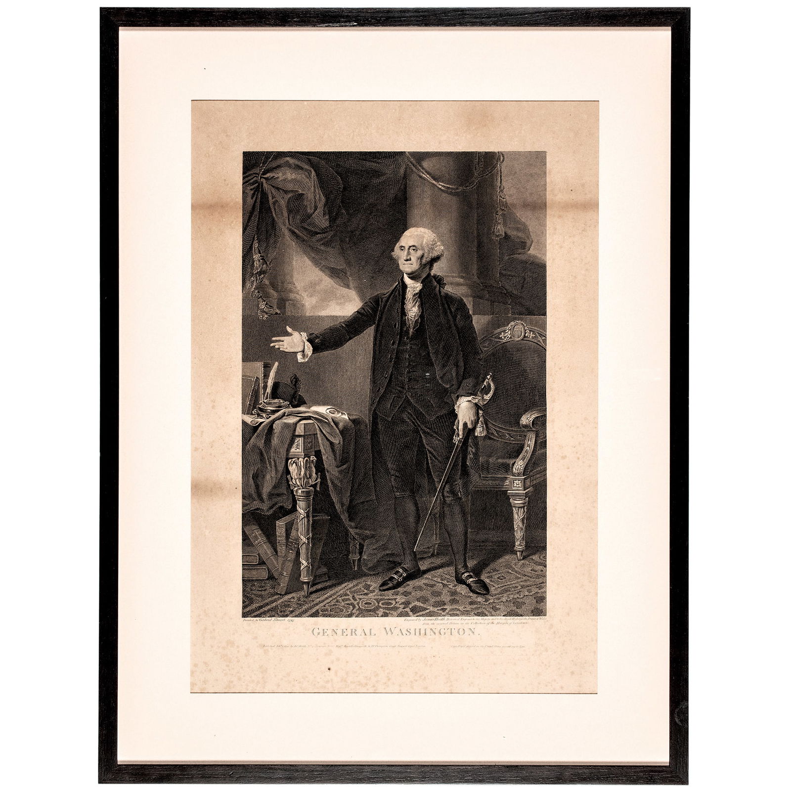 1800 Published, Lansdowne Portrait of George Washington Engraved by James Heath After Gilbert Stuart: Washington Related Choice "Lansdowne" Engraving of President George Washington After the Original Painting by Gilbert Stuart Published February 1, 1800 Federal Period, "Lansdowne Portrait of George Wa