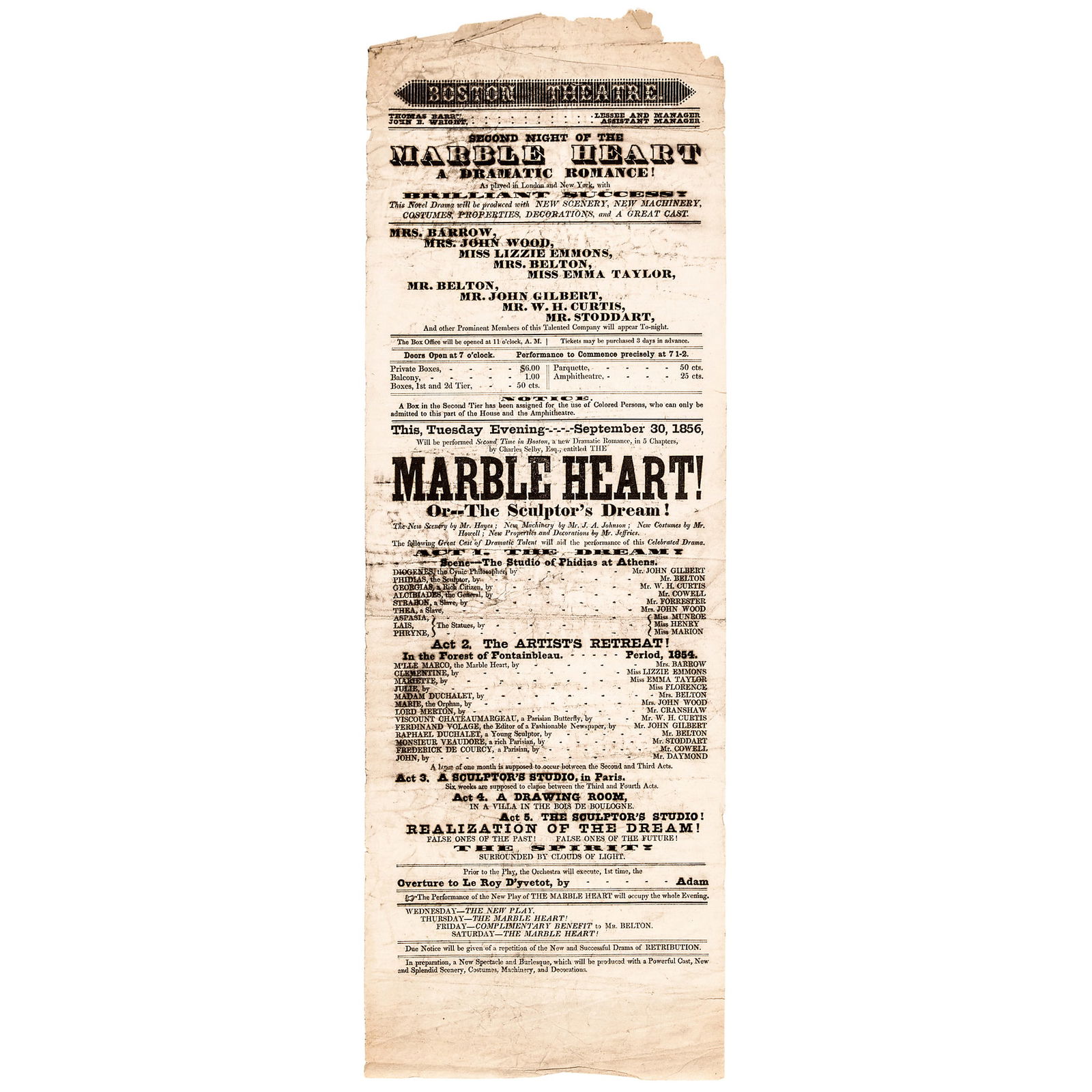 1856 Black History, COLORED Persons are Discriminated Against in Seating + Entry to BOSTON THEATRE (1 of 2)