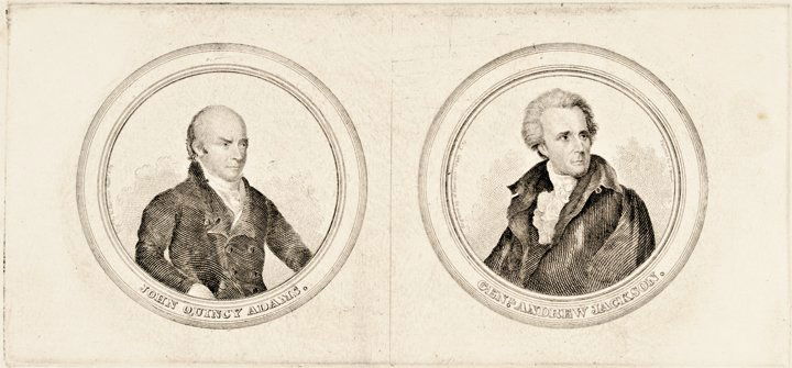 Proof Engraved Copperplate Portraits: J.Q. Adams: Political Proof Engraved Copperplate Portraits of John Quincy Adams and General Andrew Jackson by William Harrison Jr. c. 1824 Presidential Campaign Period, Engraved Proof Impression Portraits of Cand