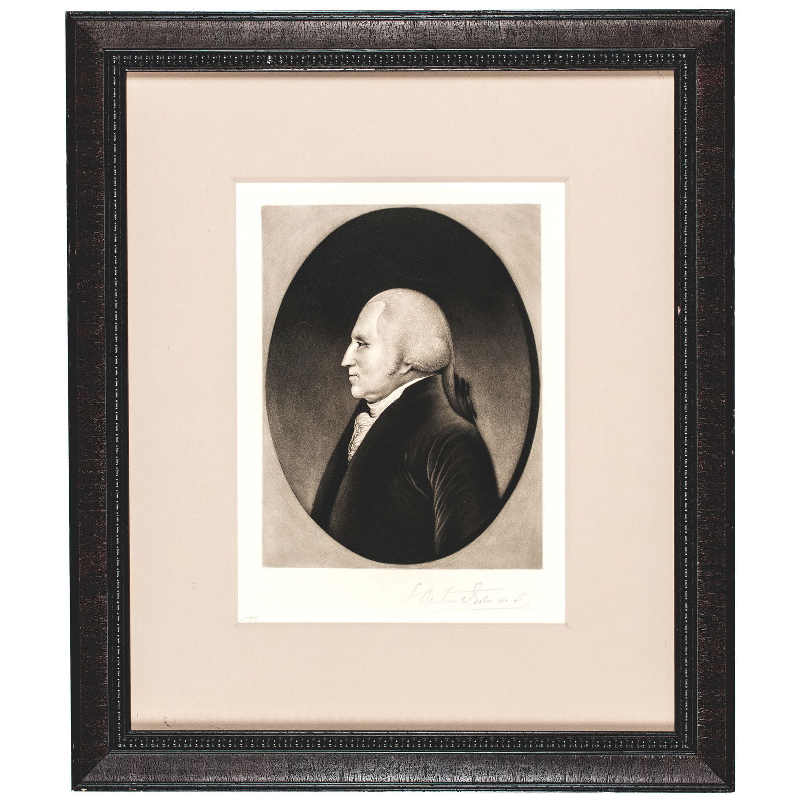 c 1899 SAMUEL ARLENT EDWARDS Signed, George Washington Mezzotint Print after James Sharples Painting: Autographs George Washington Mezzotint Proof Print Artist Signed by "S(amuel) Arlent Edwards" after James Sharples' Painting SAMUEL ARLENT EDWARDS (1861-1935). American Artist and Engraver, born in En