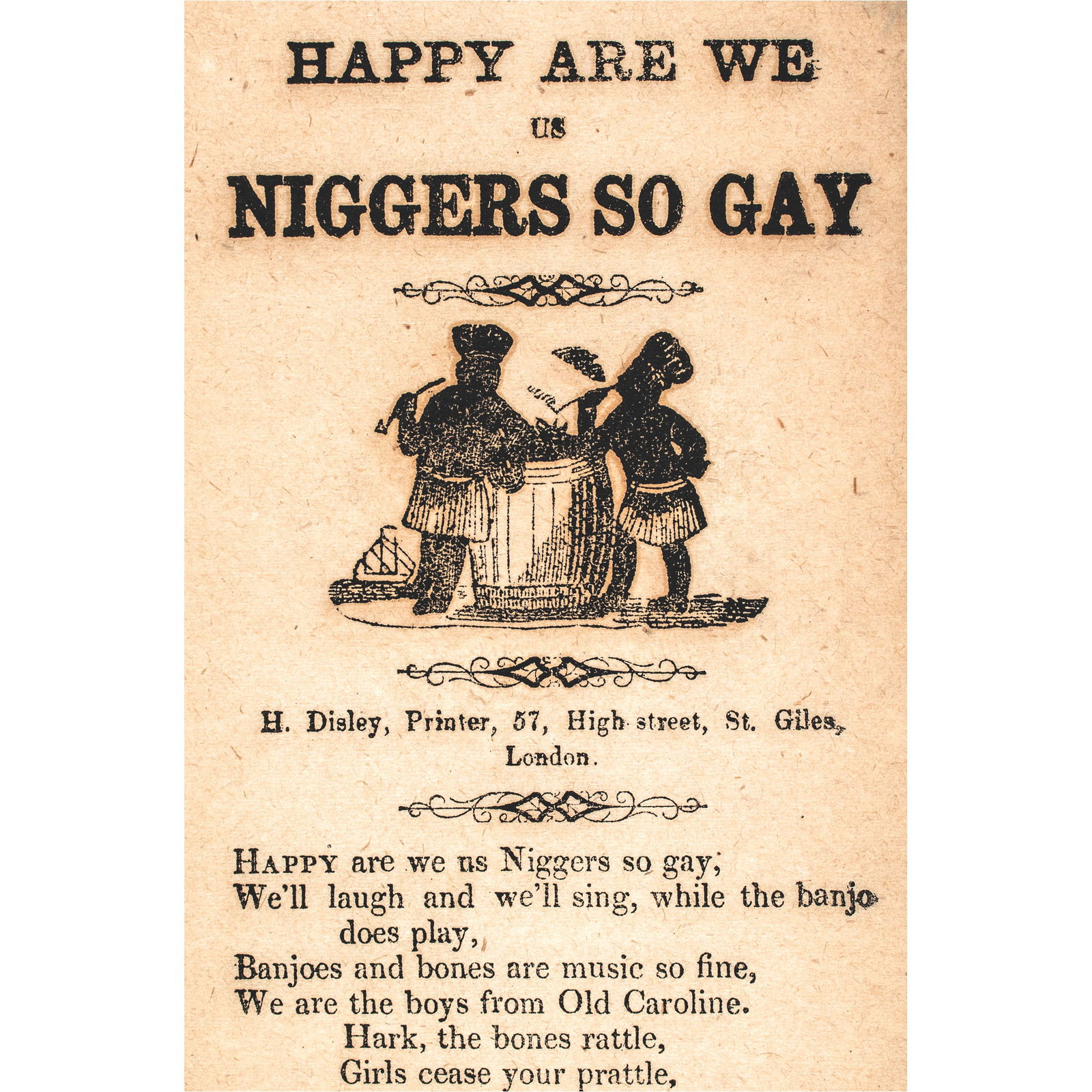 c 1850 Print Depicting Two Contented Slaves with Pipes Smoking Tobacco Leaning on a Tobacco Barrel (1 of 2)