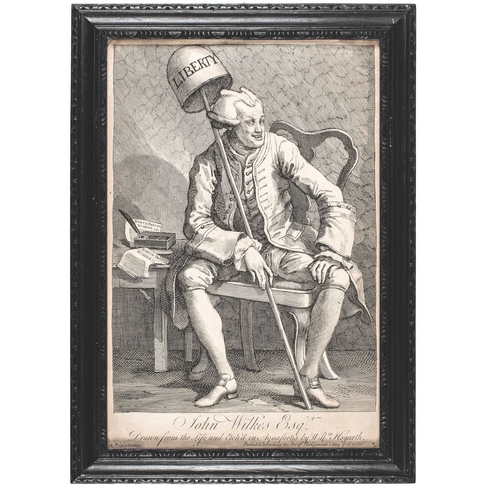 1763 John Wilkes Esqr. Satyrical Political Engraving by William Hogarth Related to Colonial America (1 of 5)