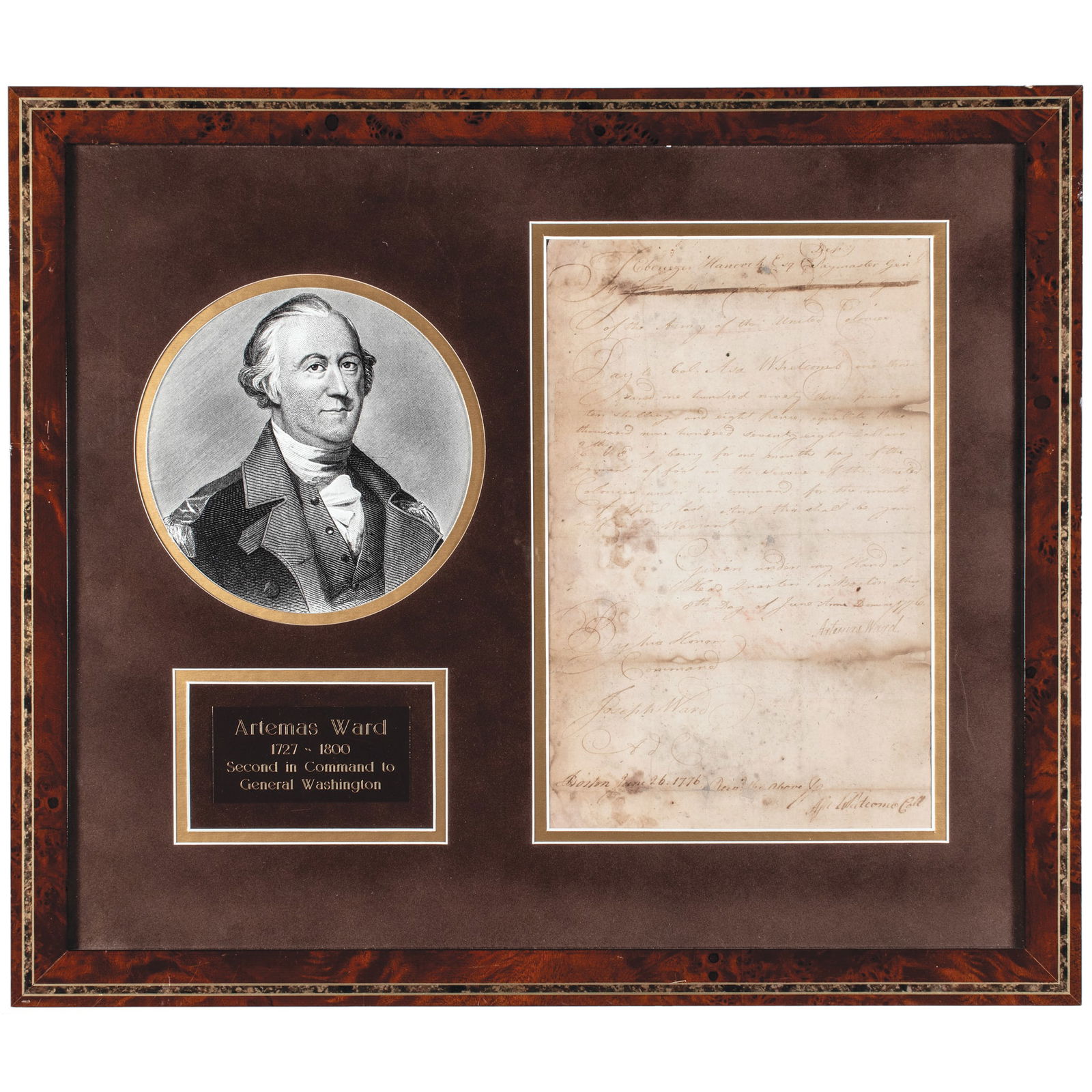 June 8, 1776 Manuscript Document Signed by Artemas Ward as Army Commander-in-Chief at Boston (1 of 3)