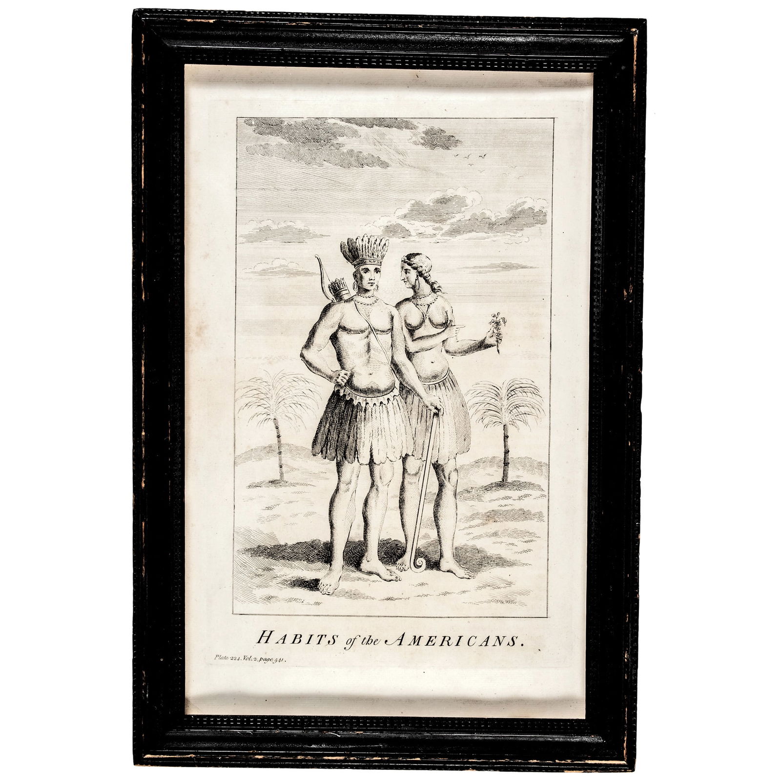 Early 18th century, HABITS OF THE AMERICANS., Large Copper-Plate Engraving, Framed, Choice Very Fine (1 of 2)
