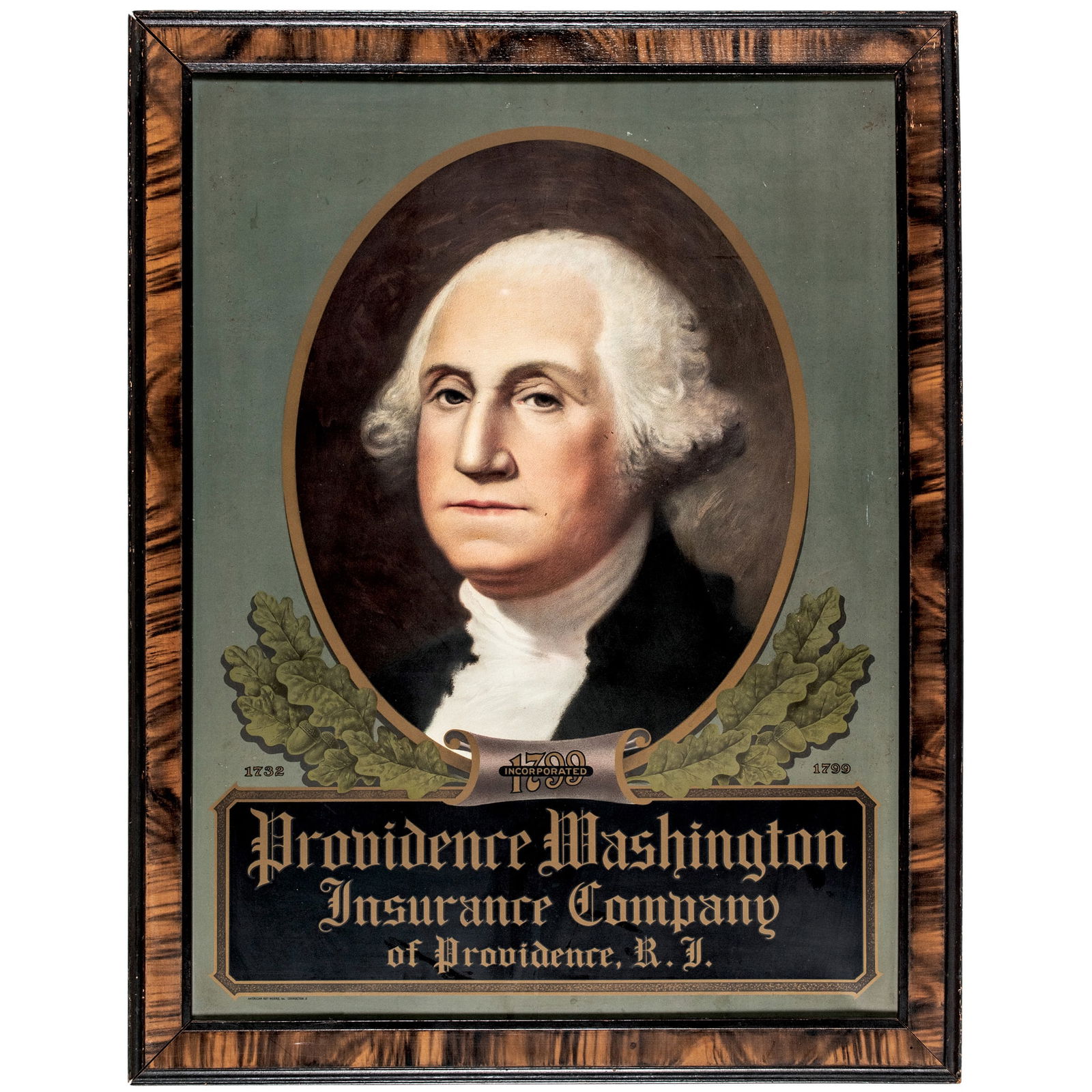 c. 1910, George Washington Portrait Chromolithograph on Tin, Advertising Sign after Gilbert Stuart: Washington Related George Washington Portrait Chromolithograph on Tin Advertising Sign after Gilbert Stuart c. 1910 Vintage George Washington Portrait after Gilbert Stuart, Chromolithograph on Tin, La