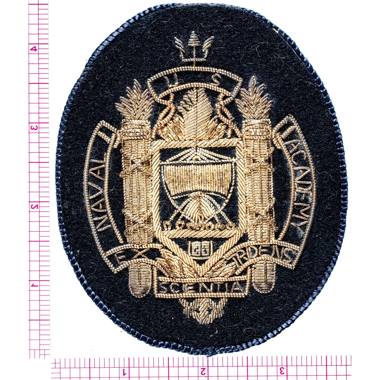 c. 1915 WORLD WAR I, EXCEPTIONAL U.S. NAVAL  ACADEMY BULLION EMBROIDERED CLOTH INSIGNIA PATCH (1 of 2)