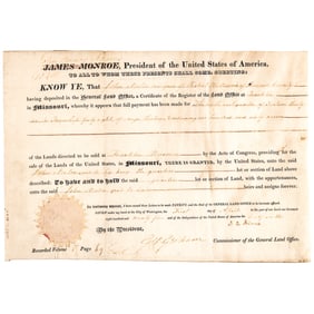 April 1, 1825 JAMES MONROE Headed, yet Signed by J. Q. Adams as President, Rare Re-use Document.