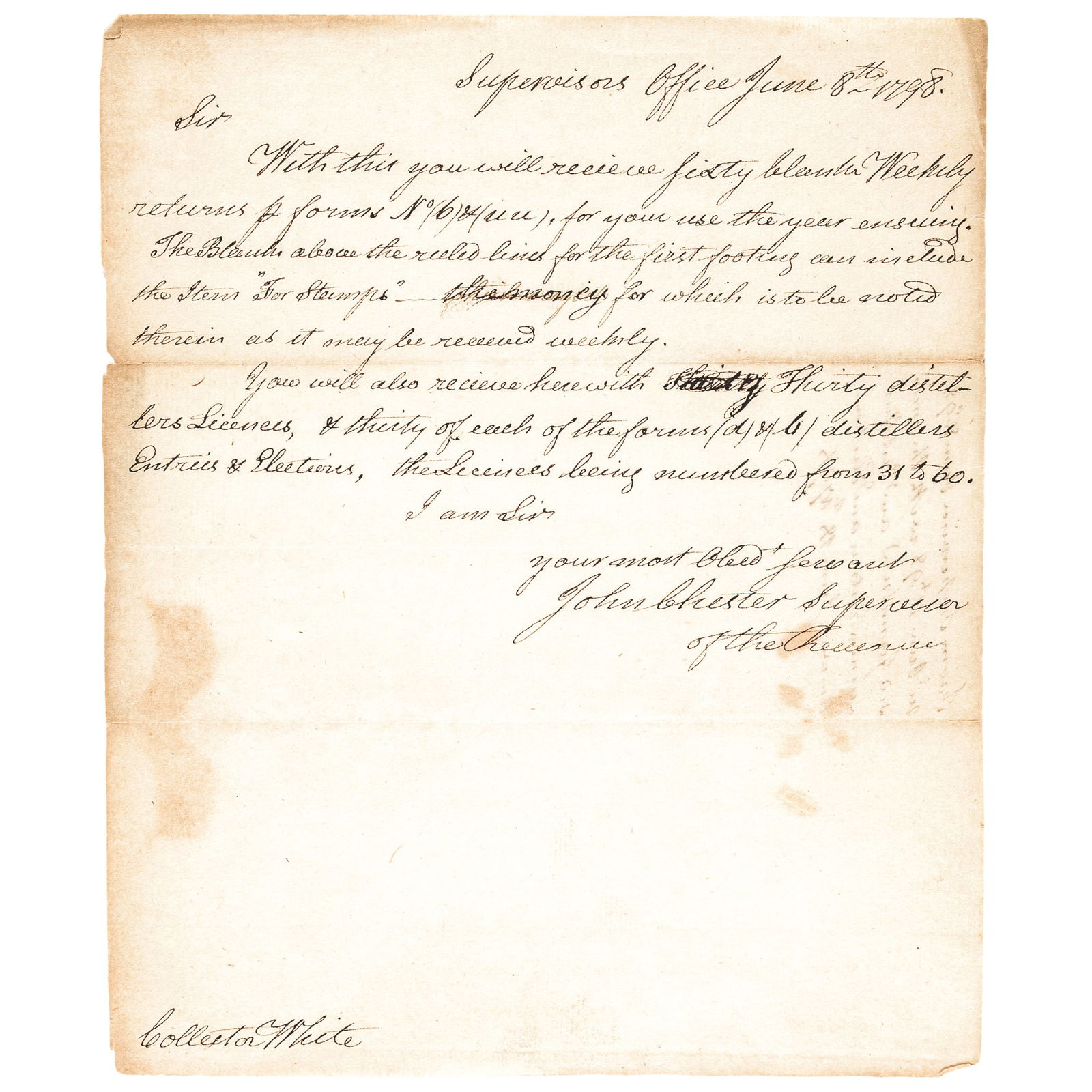 JOHN CHESTER 1798 Autograph Letter Signed, Connecticut Revolutionary War and Bunker Hill Hero: Autographs 1798 "John Chester" Signed Letter, Crossed the Delaware with George Washington & Hero Wounded at Bunker Hill Immortalized in Gilbert Stuart's Historic Painting "The Death of General Warren"