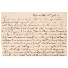 William Ellery, Signer of the Declaration of Independence Autograph Letter Signed with Slave Content