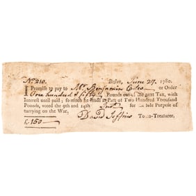1780 BENJAMIN EDES Signed, Unlisted Boston Loan Certificate, a.k.a. FATHER OF THE BOSTON TEA PARTY