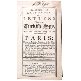 Declaration of Independence Signer WILLIAM FLOYD Signed Owned Book titled, Letters Writ by a Turkish