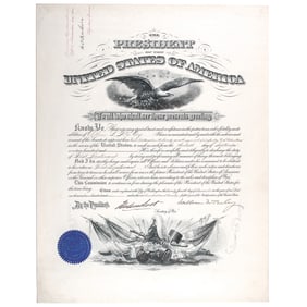 25th President WILLIAM McKINLEY Signed Officer's Commission, served 1897 till his Assassination 1901