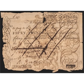 HENRY MIDDLETON Signed South Carolina, April 29, 1775 Dated, 50 Pounds Colonial Note PMG graded Fine
