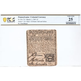 Colonial Currency, PA. March 1, 1769. Three Pounds Fr. PA-133. PCGS Very Fine-25, Signed by J. Nixon