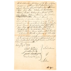 1793 Elias Hasket Derby, Jr. + Noted Selectmen of Salem. MA. Approval of Spiritous Liquors Retailers