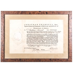 Jonathan Trumbull, Sr., Signed as Connecticut Governor, 1783 Military Appointment for a Minute Man!