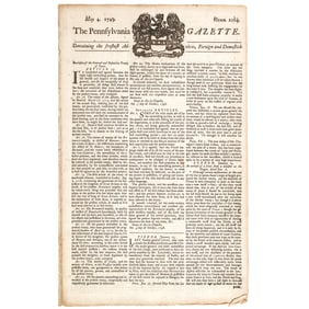 1749 The Pennsylvania Gazette, Newspaper Printed by Benjamin Franklin with Treaty of AIX-La-CHAPELLE