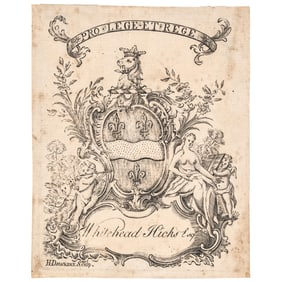 HENRY DAWKINS (c. 1753-1786) Engraved Bookplate of WHITEHEAD HICKS, Colonial Mayor of New York City