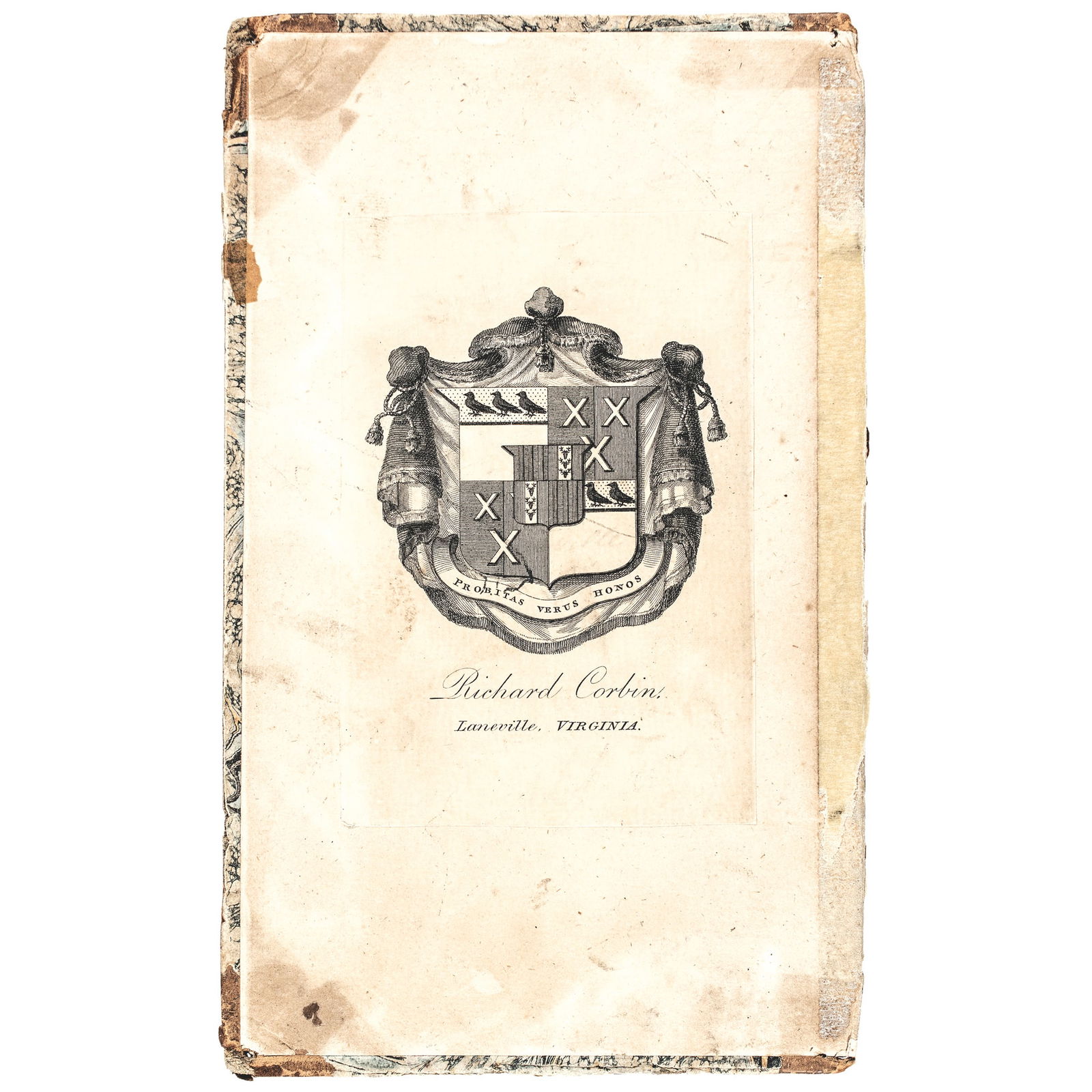 Bookplate from Library of Richard Corbin, Receiver General of Virginia 1754 George Washington Mentor (1 of 2)