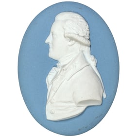 William Franklin c 1730-1813 Wedgwood Light Blue Jasper Plaque High Relief White Porcelain Portrait