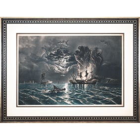 The Action Between the Serapis + the Bon Homme Richard, September 23, 1779 - Historic Engraved Print