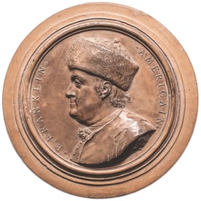 1777 Benjamin Franklin, Terra Cotta Medallion in his American Beaver Fur Hat, by Jean-Baptiste Nini