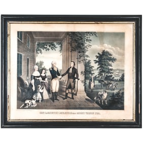 1840-60 Color Litho Print titled: Genl. Lafayette Departs from Mt. Vernon 1784., pub. by E. Farrell,