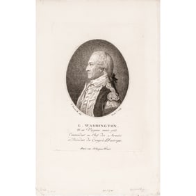 (1796) George Washington Stipple Proof Engraving in uniform captioned, G. WASHINGTON. Ne en Virginie