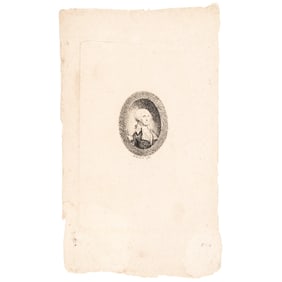 c. 1799 Likely Unique Miniature Copper-Plate Engraving of George Washington by William Harrison, Jr.