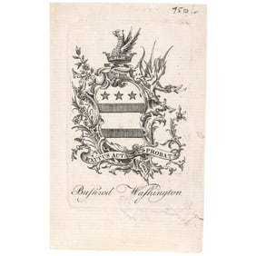 BUSHROD WASHINGTON Copper-Plate Engraved Bookplate Re-Engraved from GEORGE WASHINGTON'S Bookplate