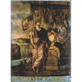 c. 1800 AMERICA., Reverse Painting on Glass, Native American Indian Woman George Washington Memorial