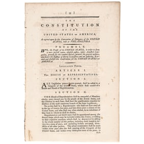 Sept. 27, 1787 Constitution of the United States, RESOLVE OF CONGRESS, Type Signed George Washington