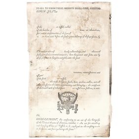 c. 1800 Rare Official Early UNITED STATES Partially-Printed Enrollment Form for Sale of a Vessel