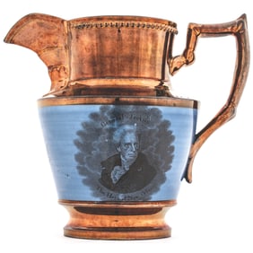 General Jackson Hero of New Orleans, War of 1812, Staffordshire Transfer-Print Copper Lustre Pitcher
