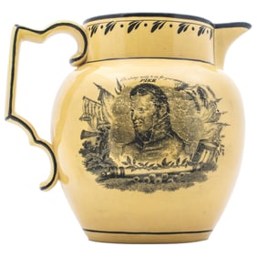 War of 1812 Yellow Liverpool Creamware Pitcher, General Pike + Captain Hull of the USS Constitution