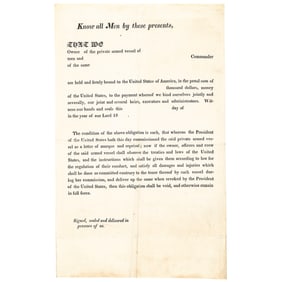 War of 1812, Rare American Privateer Ships Original Unissued Federal Commission Document