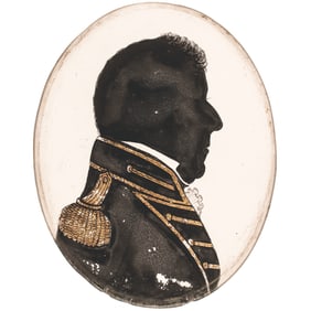 Commodore Oliver Hazard Perry (1785-1819) Silhouette Portrait Reverse Painting on Glass, Framed